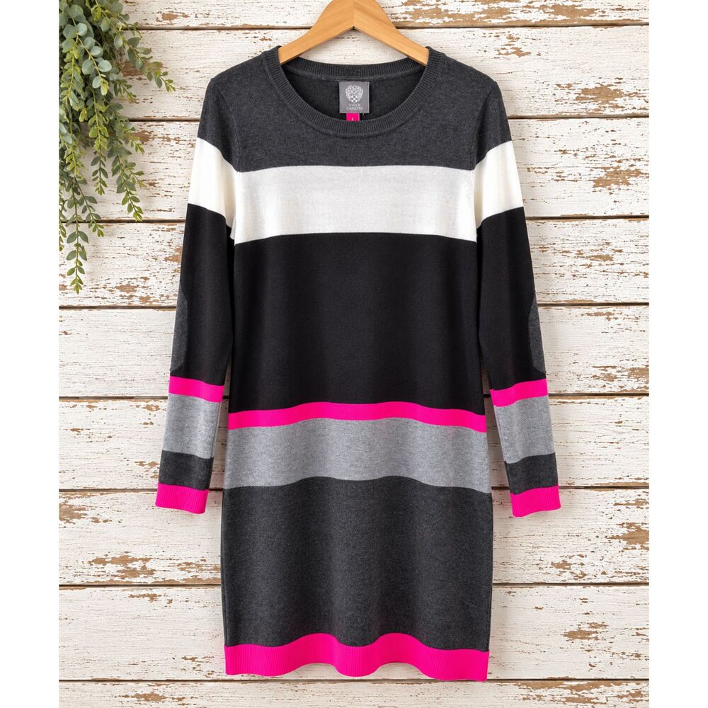 Vince Camuto Women's Large Color Block Long Sleeve Knit Sweater Dress